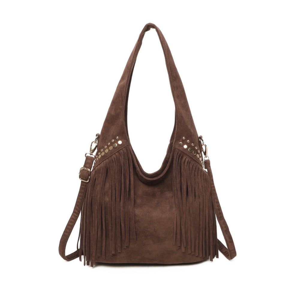 Faux suede hobo bag