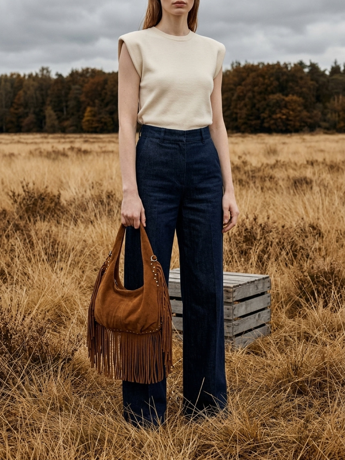 Faux suede tassel bag