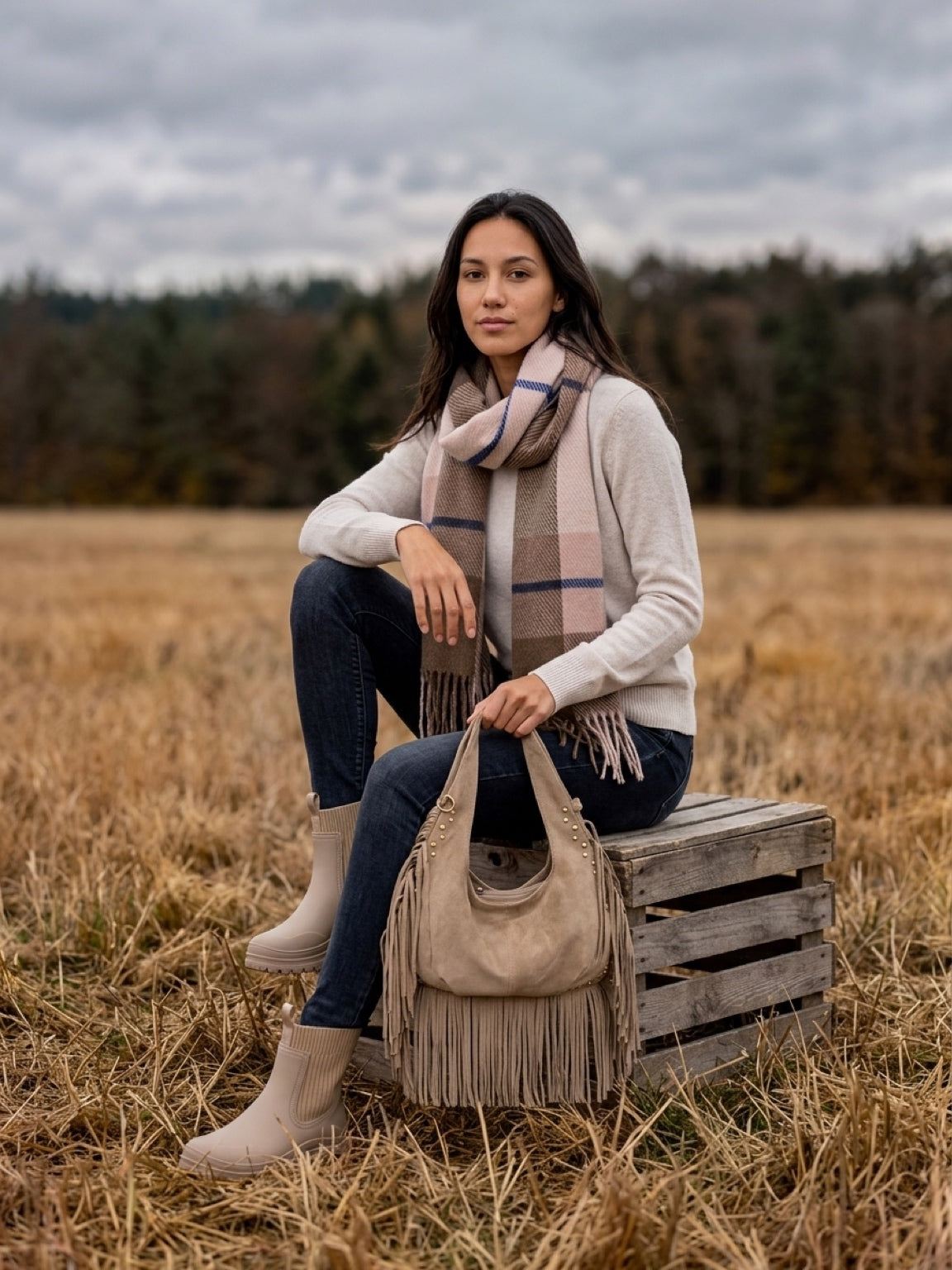 Winter Pastel Soft Feel Check Scarf